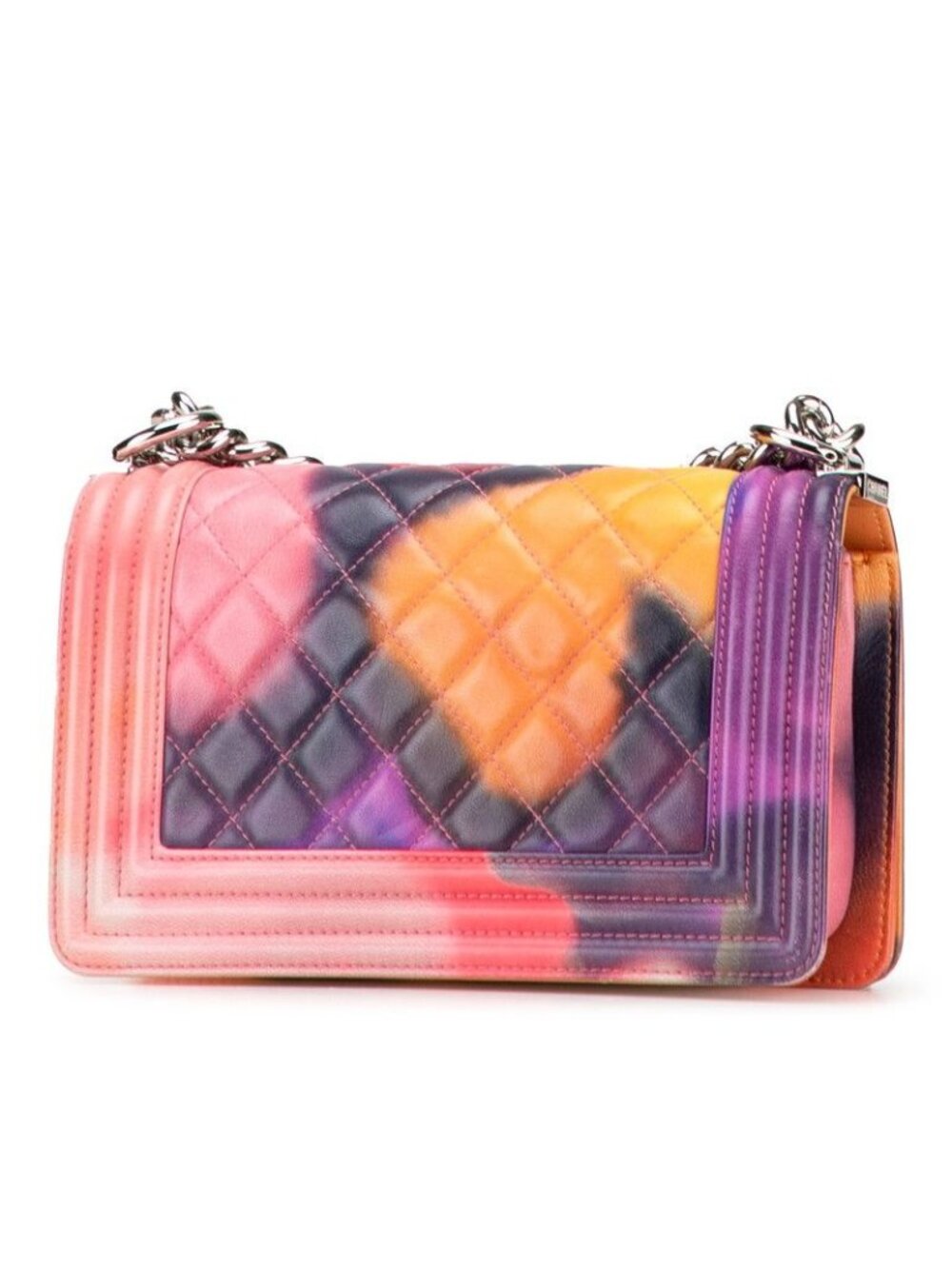 Chanel CC Logo Boy Chain Shoulder Bag Pink Multicolor Lambskin - Picture 2 of 9